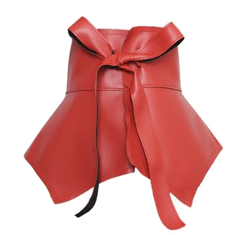 39BD PU Peplum Waist Cincher Elegant Chain for Dress Elastic Ruffle Waistband Trendy Underbust Waist Chain Wide Belt