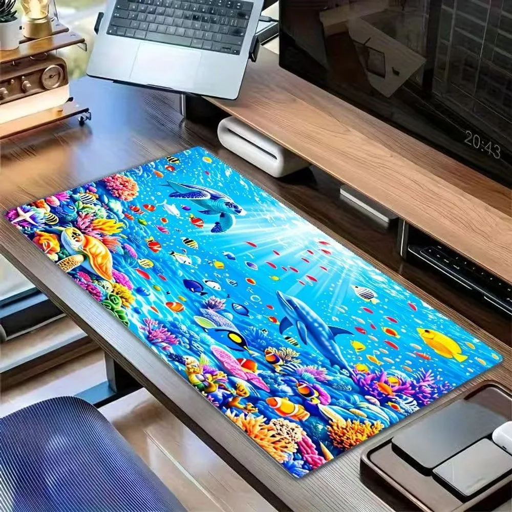 Tapis de souris coloré sur le thème du récif corallien avec motifs vifs d'êtres marins, tapis de souris, alfombrillas gaming