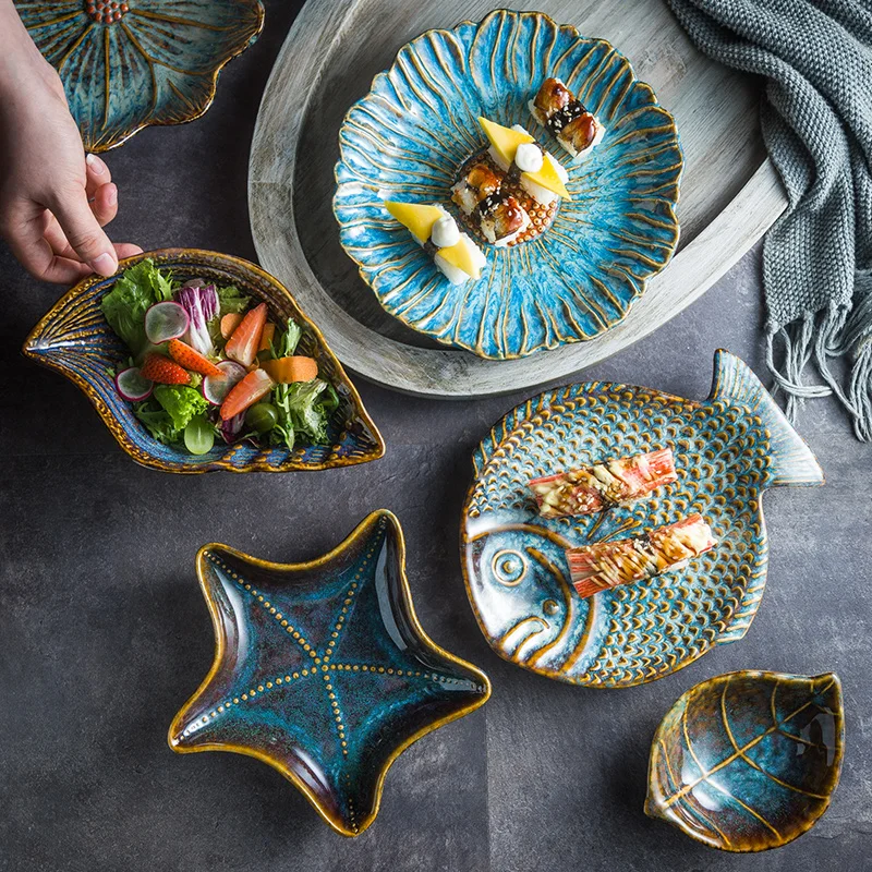 Irregular Ceramic Plate Flowers/leaves/scallops/starfish/conch/fish Shape Decorative Tableware Dinner Plates Dishes Sushi