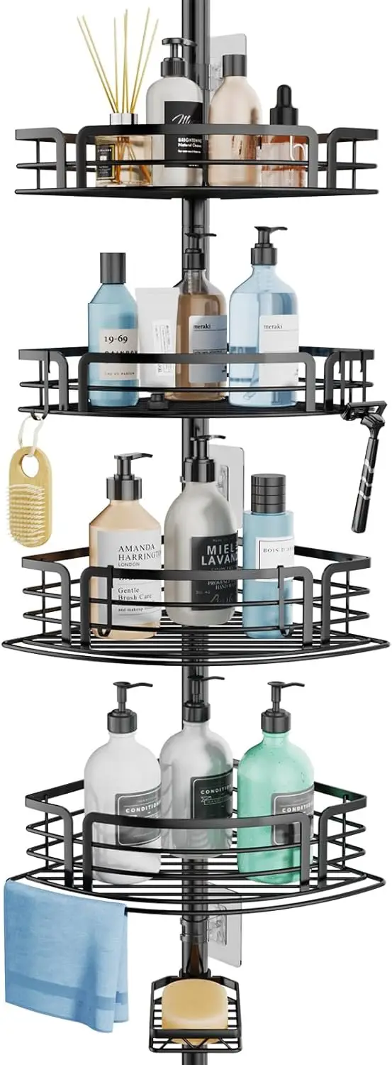 

Corner Shower Caddy Organizer - Rustproof Shower Organizer Corner Tension Pole with Towel & Soap Holder, Adjustable Shower