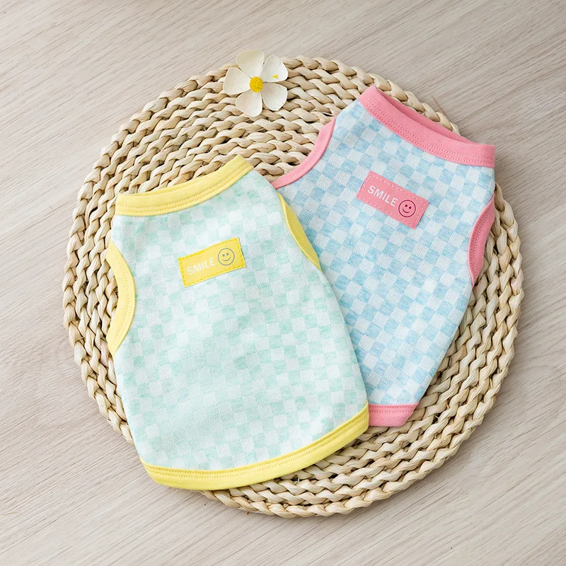 Spring Color-Block Checkerboard Vest Dogs Thin Two-Legged Shirt Cats Summer Pet Clothes For Medium And Small Dogs