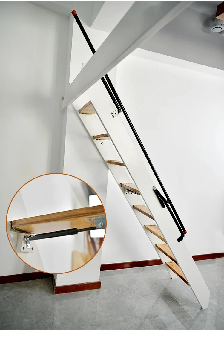 Attic Solid Wood Folding Stairs Indoor Invisible Wall-Mounted Shrink Wall-Mounted Telescopic Ladder Single Apartment