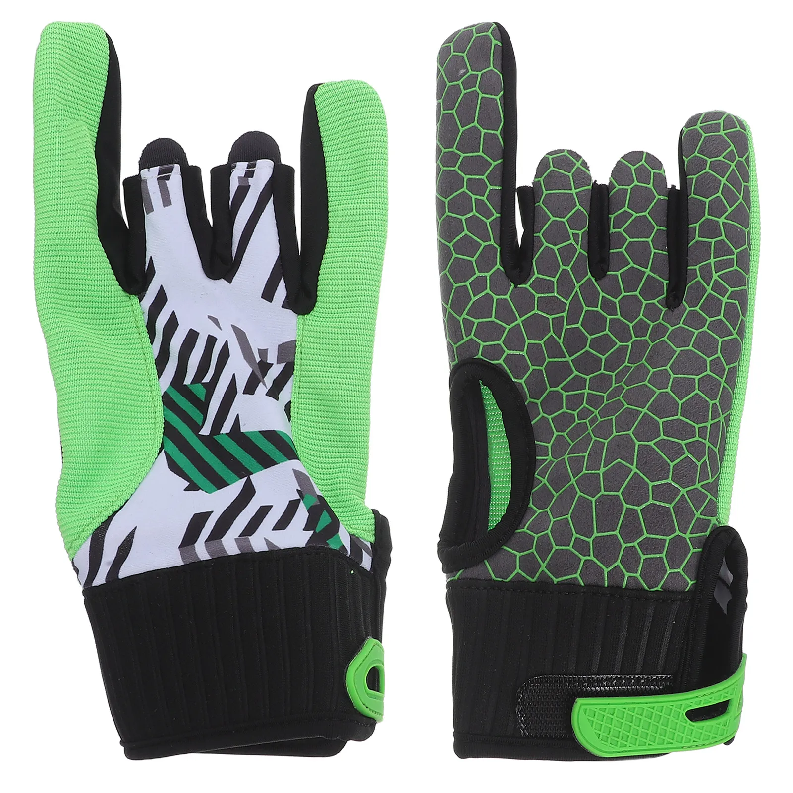 

1 Pair Professional Fingerless Bowling Gloves Wrist Support Anti-Slip Silicone Breathable Sports Gloves Size L Green