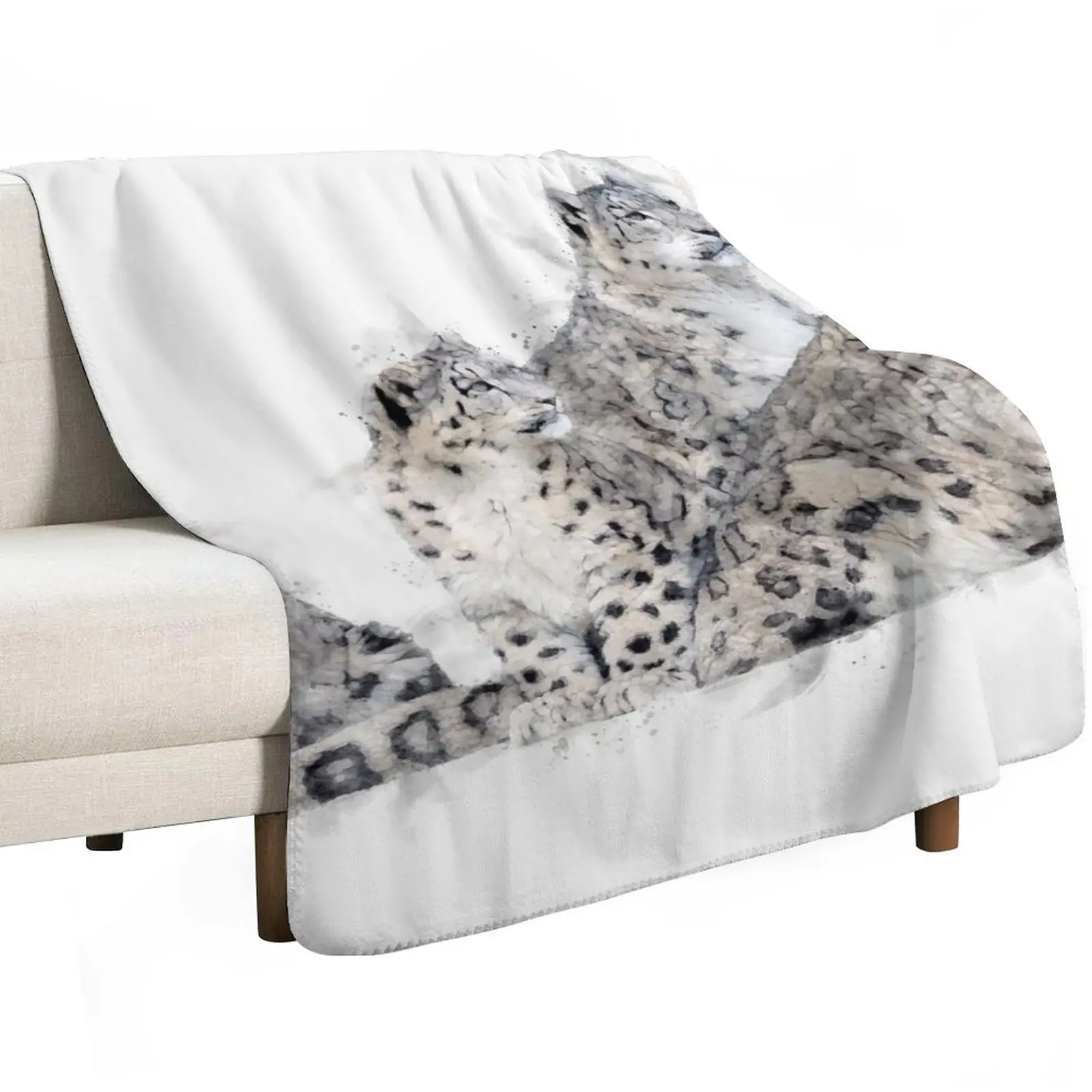 Snow leopard Watercolour Artwork Throw Blanket Luxury Thicken Cute Plaid Hairys Blankets For Sofas Vintage Furrys Blankets