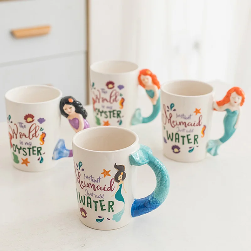 Kawaii The Little Mermaid Ariel Action Figure Toy Cartoon Ceramic Mug Anime Ariel Cup Cute Milk Cup Birthday Gifts For Children