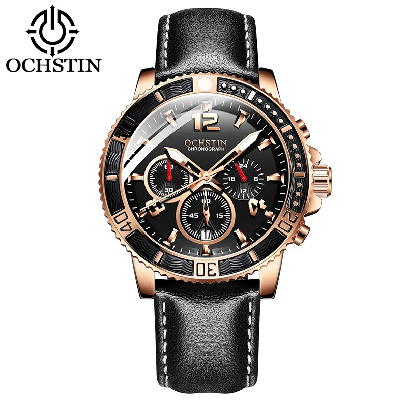 Ochstin brand foreign trade new product cool 6-pin running second leather quartz watch student watch hot sale