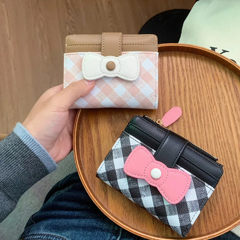 2026 Cute Dopamine Diamond Grid Small Wallet Short Foldable Multi-Card Slot Zip Coin Purse for Women Mini Clutch Card Holder