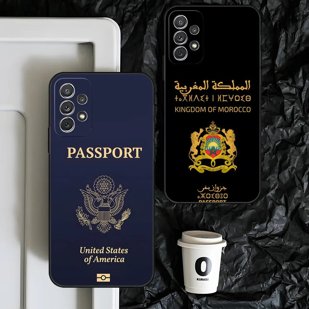 Morocco Passport Phone Case For Samsung S 24 23 22 21 20 fe plus ultra a 24 34 54 53 luxury Black mobile phone accessories shell