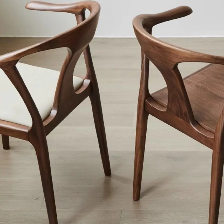 Silla de pico de pato de madera de caucho de madera de fresno de nogal negro de América del Norte, mesa de comedor y restaurante, respaldo para el hogar para sala de té