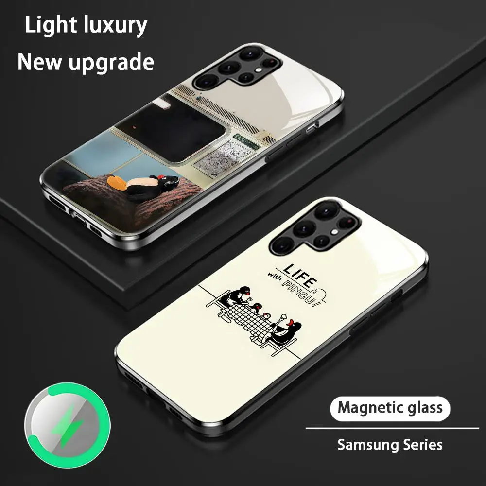 Cartoon Popular Phone Case For Samsung S26 S25 S24 S23 S22 S21 S20 Plus Ultra Glass P-Pingu Magnetic Case