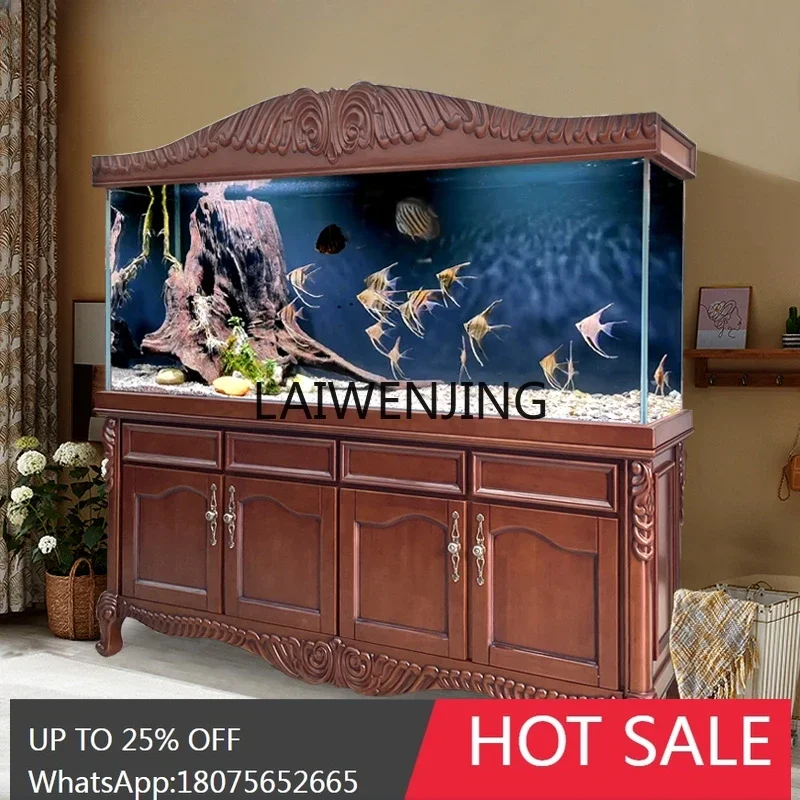 T9-solid wood fish tank large ecological aquarium bottom filter glass engraved cabinet can be customized