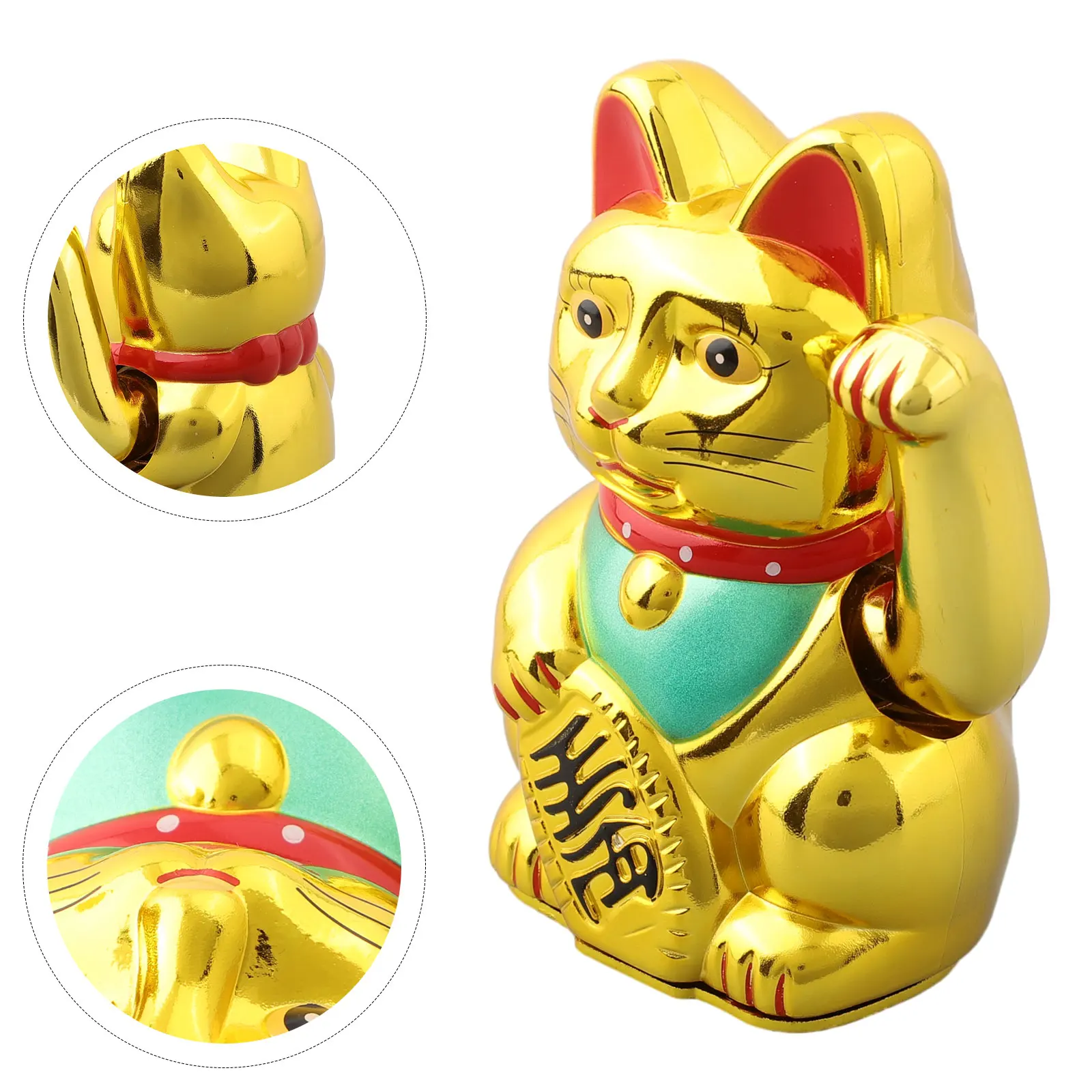 Battery Powered 5 Inch Lucky Cat Ornament with Swinging Arms Ideal for Shop Openings and Home Decor Featuring a Gold Nugget