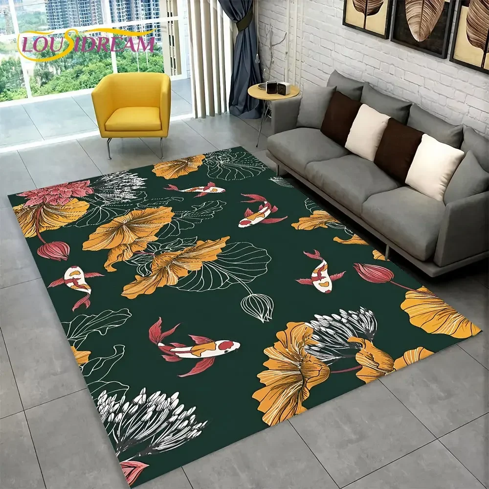 

3D Pastoral Tai Chi Fish carp Area Rug,Carpet Rug for Living Room Bedroom Sofa Doormat Decor,Kid Play Kitchen Non-slip Floor Mat