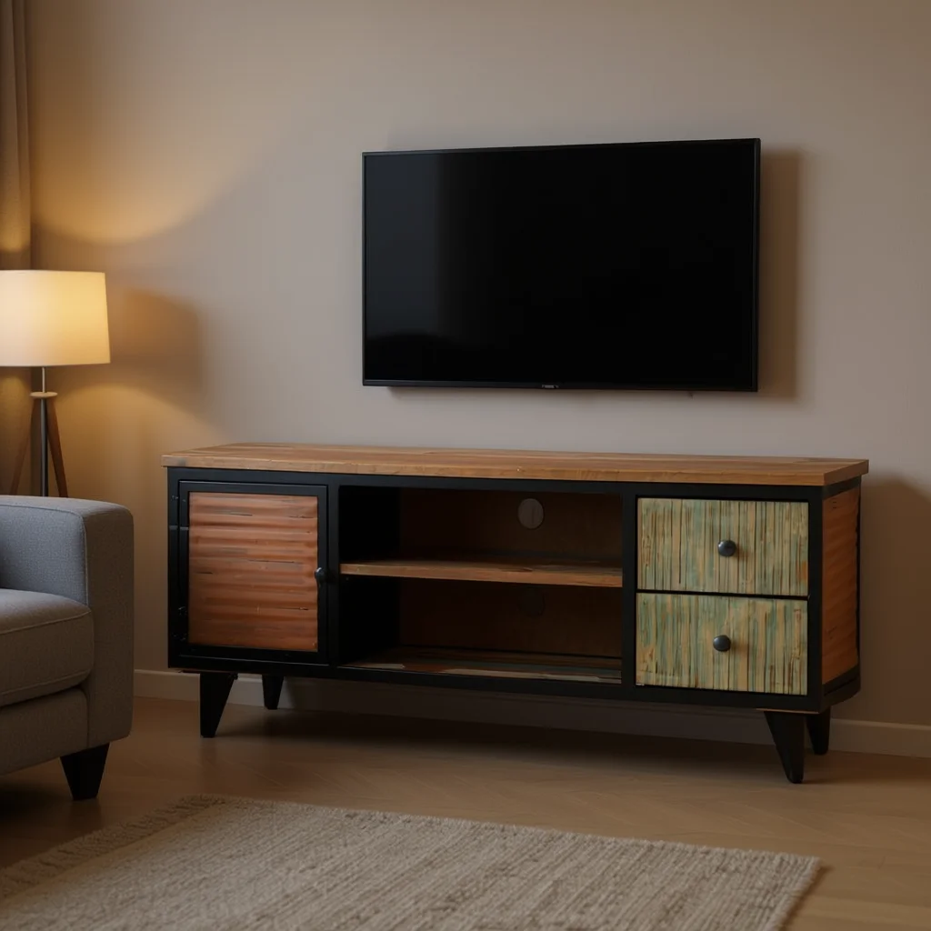 Multi-colored wood grain TV cabinet, natural texture, modern design, living room furniture