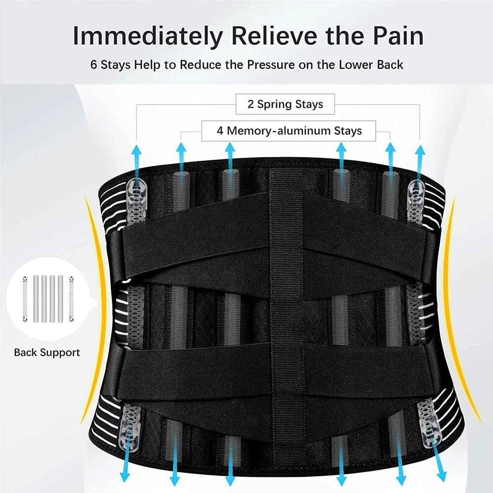 1 Pcs Back Support Belt with Lumbar Pad&6 Stays Waist support for Herniated Disc, Sciatica, Scoliosis Brace Brace for Men Women