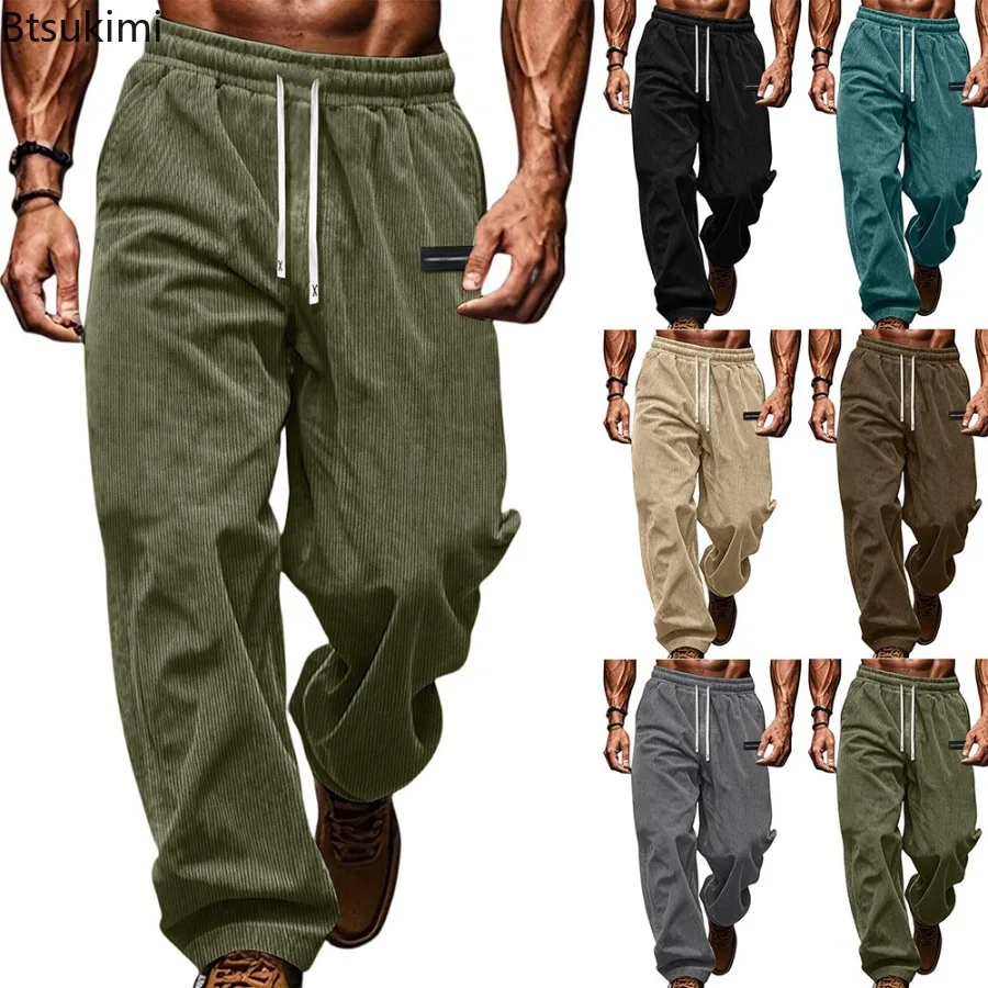 

2026 Spring Autumn Men's Casual Pants Striped Corduroy Loose Fashion Cargo Pants Fitness Sports Hip Hop Pants for Men Sweatpants