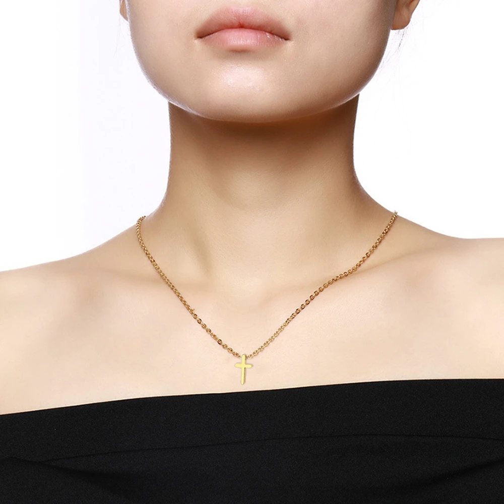 Religious Fashion Female Cross Necklace For Women Gold Silver Color Stainless Steel Small Cross Pendant Jewelry Gift