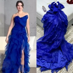 Vestido de fiesta personalizado con volantes de organza, corte en A, sin tirantes, para ocasiones a medida, vestidos largos