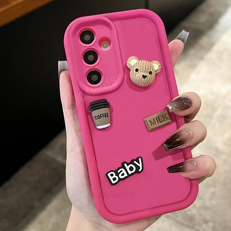 M 54 34 55 33 Cute 3D Bear Liquid Silicone Case For Samsung Galaxy M54 M34 M55 M33 M32 A55 A54 A34 A33 4g 5g Cartoon Soft Cover