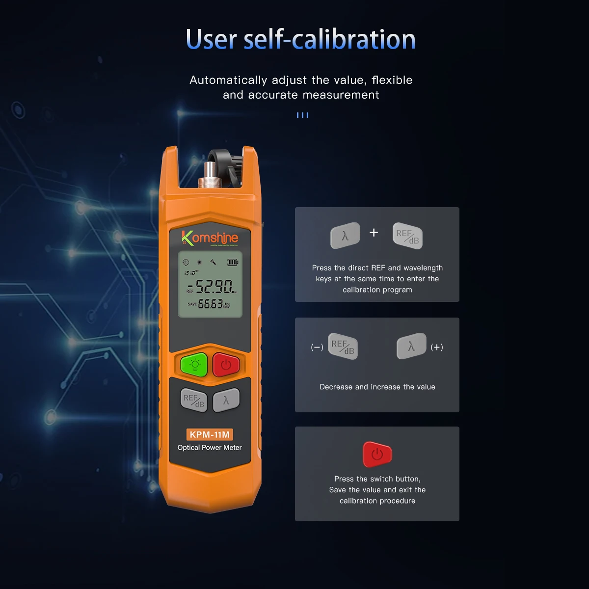 Fiber Optic Mini Power Meter KPM-11M (-70~+6dB) With LED Light+Pen Type Visual Fault Locator KFL-11P 10/20/30mw