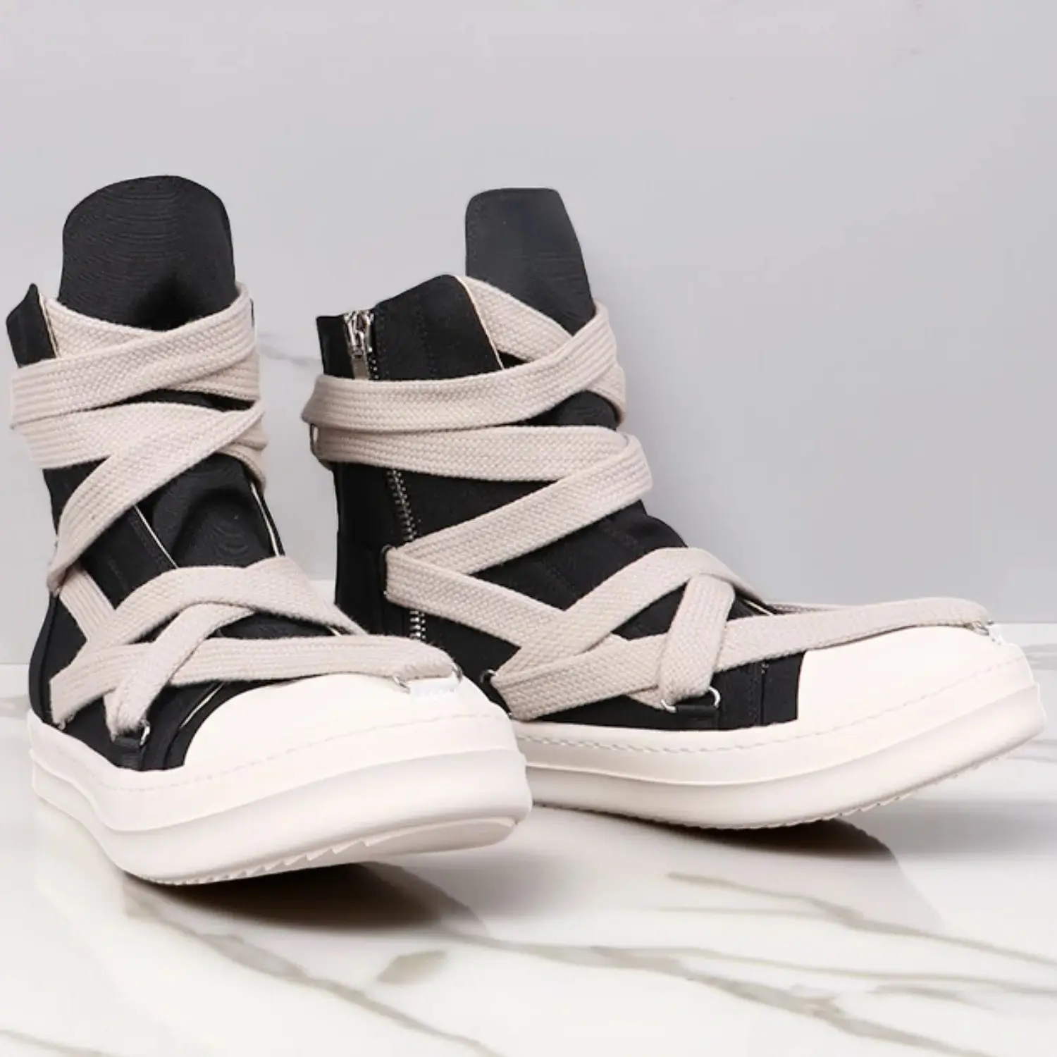 Scarpe alte da uomo in tela da donna Casual Jumbo stringate nere bianche sneakers firmate di lusso streetwear scarpa primavera autunno