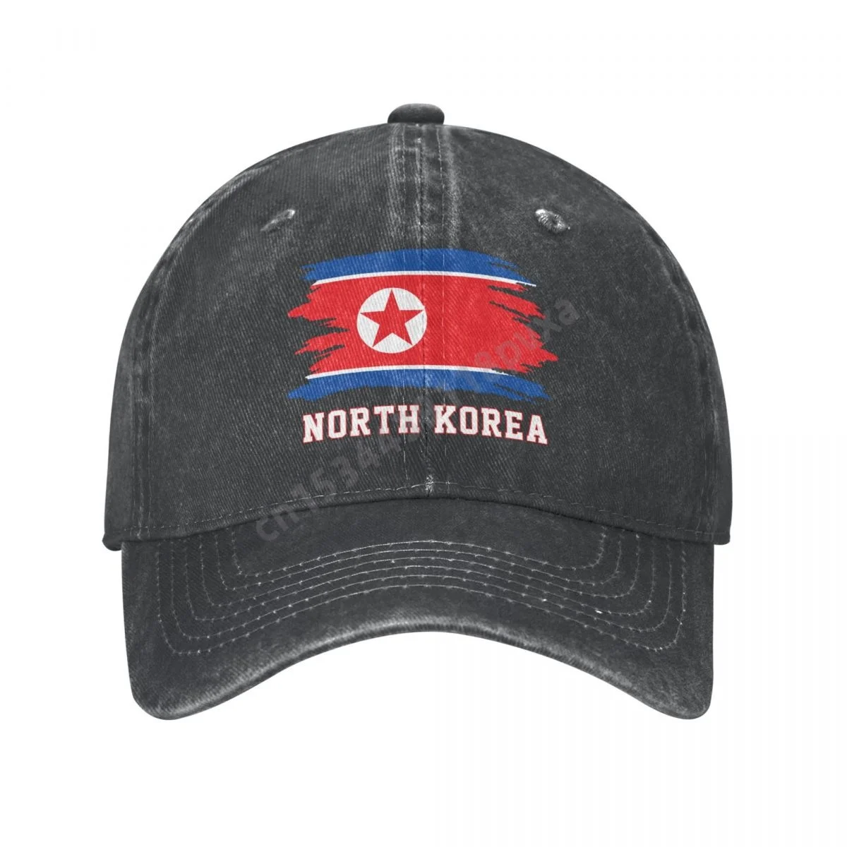 Unisex Adult North Korea Flag Korean Charcoal Washed Denim Baseball Cap Men Classic Vintage Cotton Dad Trucker Hat