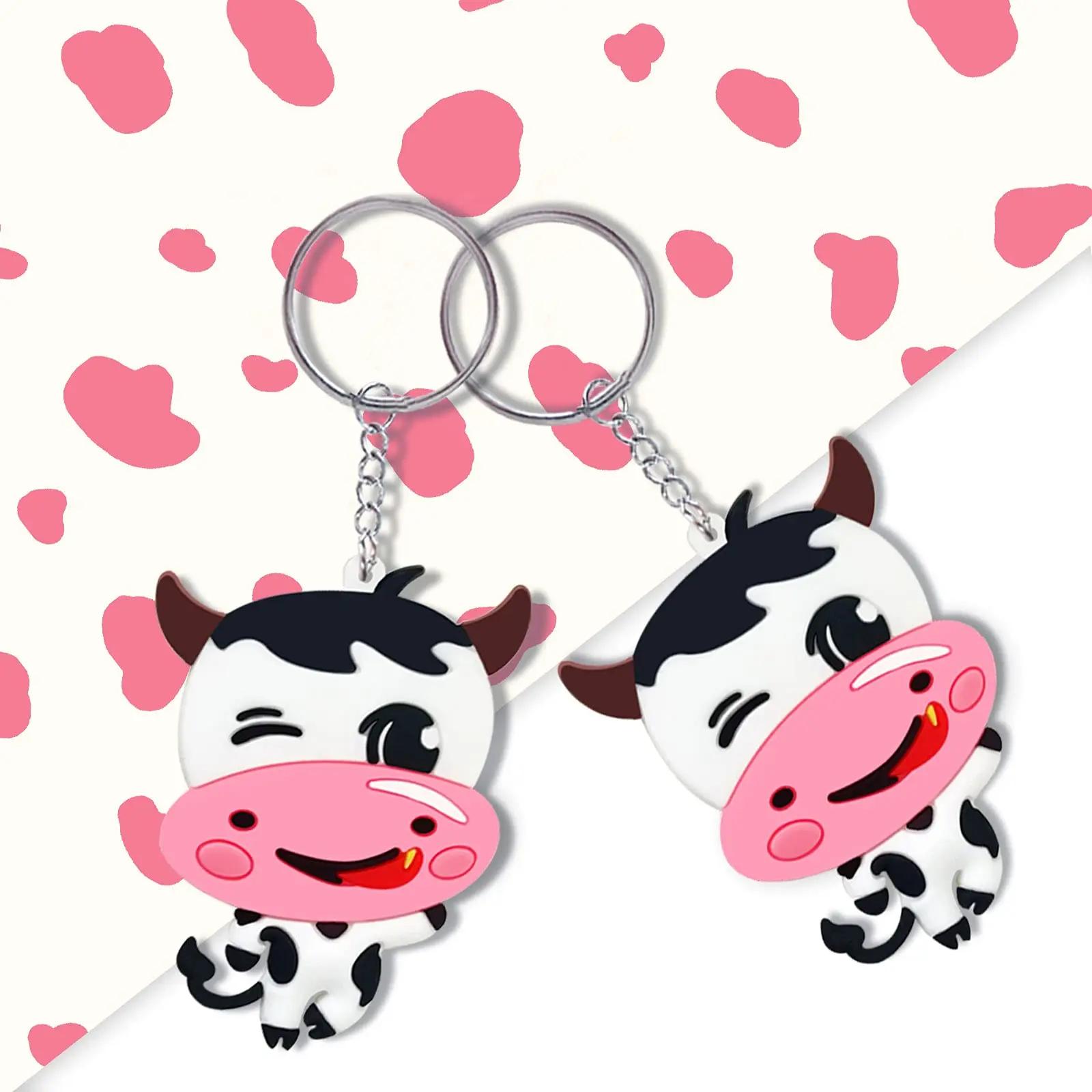 30 Pack Dairy Cow Party Return Favors with 10 Cow Keychain, 10 Thank You Tags and 10 Gift Bags for Cattle Farm Animal Party