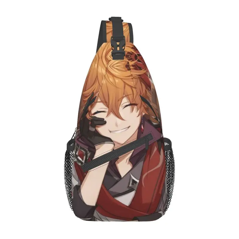 Mochila informal Tartaglia Genshin Impact Sling Bag para ciclismo, Camping, juego de Anime, bandolera para el pecho, mochila de hombro para hombre