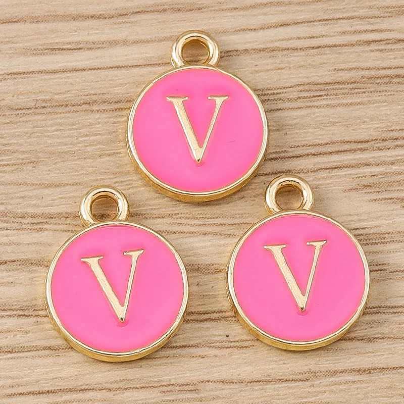 10 Stück niedliche, doppelseitige Buchstabenanhänger aus Emaille, Alphabet A-Z, zum Basteln von Schmuck, für Namens-Ohrringe, Halsketten und DIY-Bastelarbeiten. – Detail 24