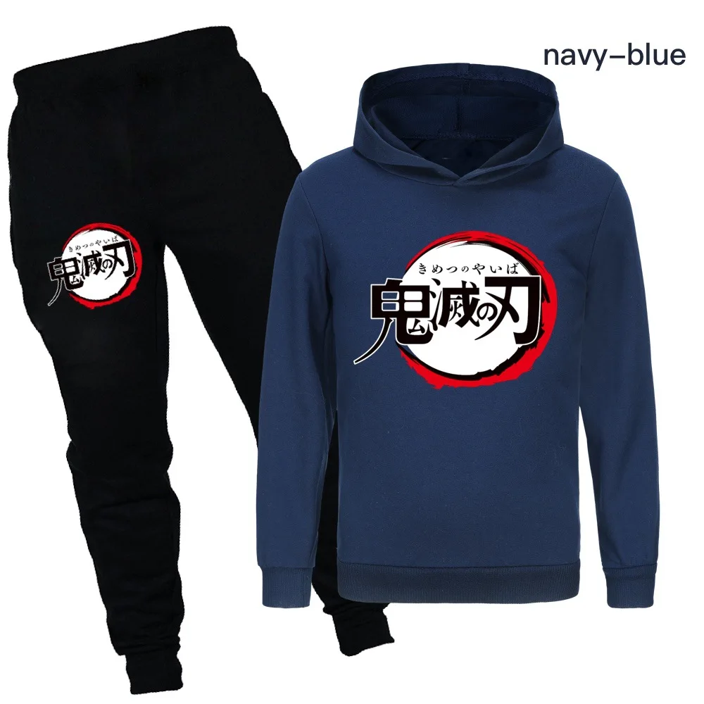 Sudadera con capucha Demon Slayers, ropa de Anime japonés, Tanjiro Kamado, sudaderas para niños, Top + Pantalones, 2 uds., Jersey informal Unisex Harajuku, ropa