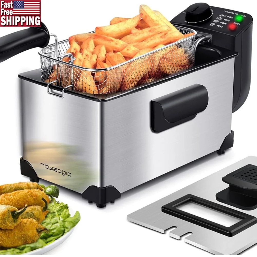 

Electric Deep Fryer 3L 1650W Stainless Steel Frying Pot Baskets with View Window Adjustable Temperature ETL Certified Oil Frying