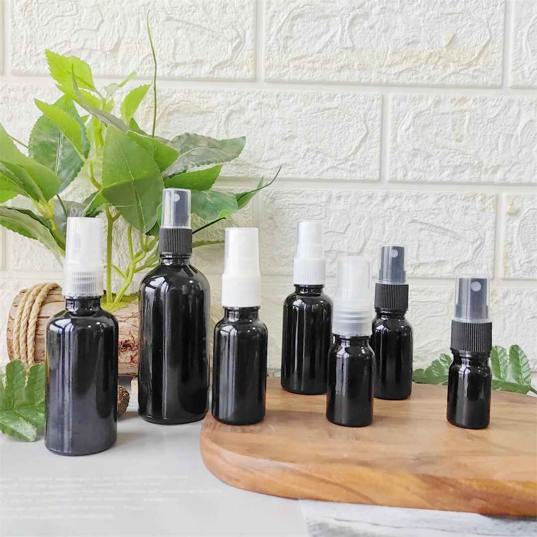 Eco-Friendly Empty Black Glass Spray Bottle for Skin Care 5ml 10ml 15ml 20ml 30ml 50ml 100ml Cosmetics Pump Perfumes Containers