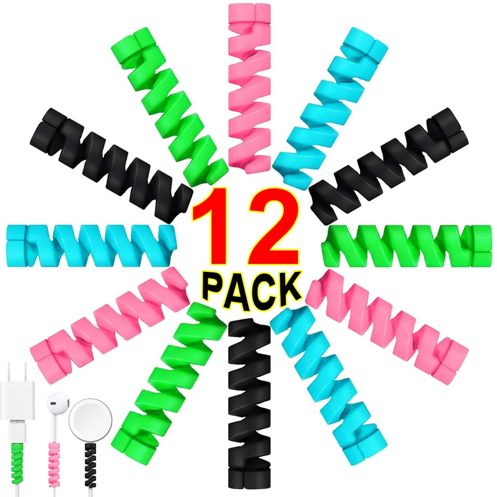 1-12pcs Cable Protector Silicone Charge Cable Spiral Winder Wire End Cord Savers Cover For Phone USB Charger Cable Accessories