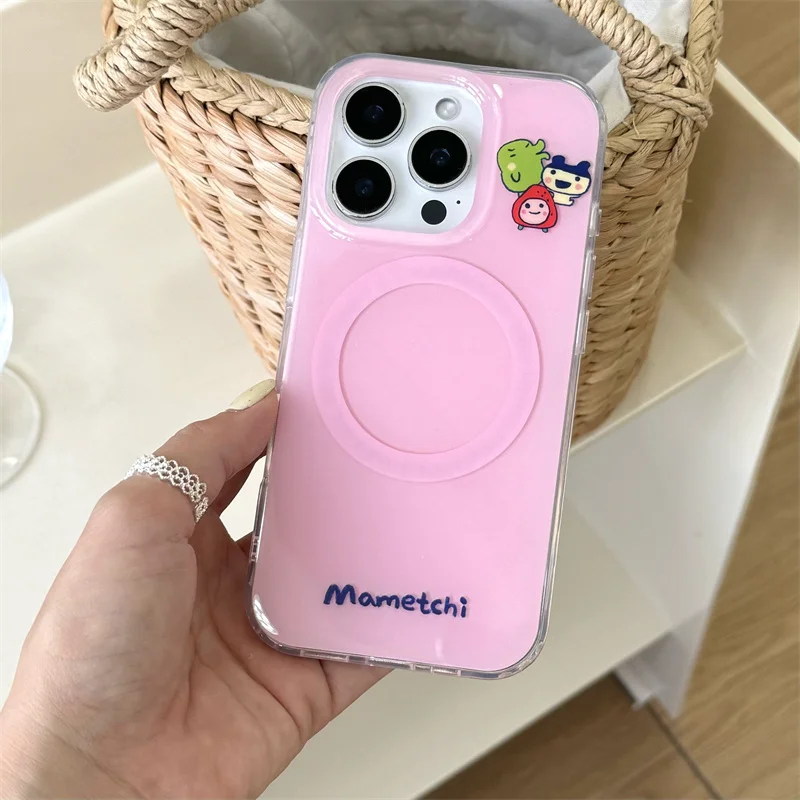 Cute Pink Magnetic Phone Case For iPhone 16 Pro 15 14 13 Pro Max Cover with Magsafe Stand Holder Kawaii Cartoon Cases 16 Promax