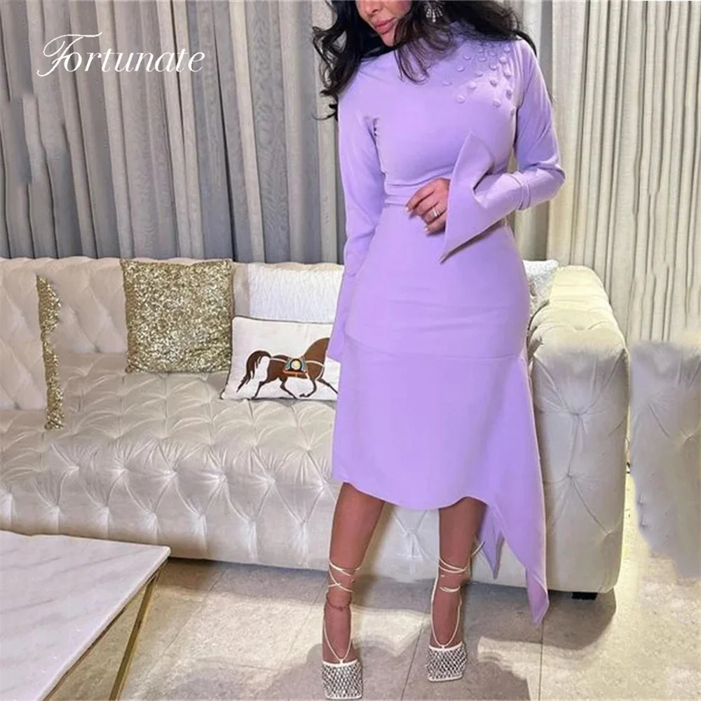 

Fortunate Charming Purple Irregular Stain Evening Dresses Long Sleeves Ankle Length Short Party Prom Gowns Formal Occasions 2024