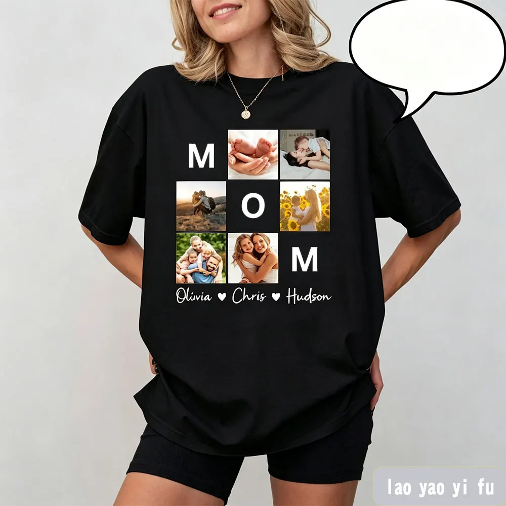 Custom Photo Mom T-Shirt Kids Name and Photo COTTON T-Shirt Mother's Day Personalized Mom Gift Perfect Mother's Day Gift