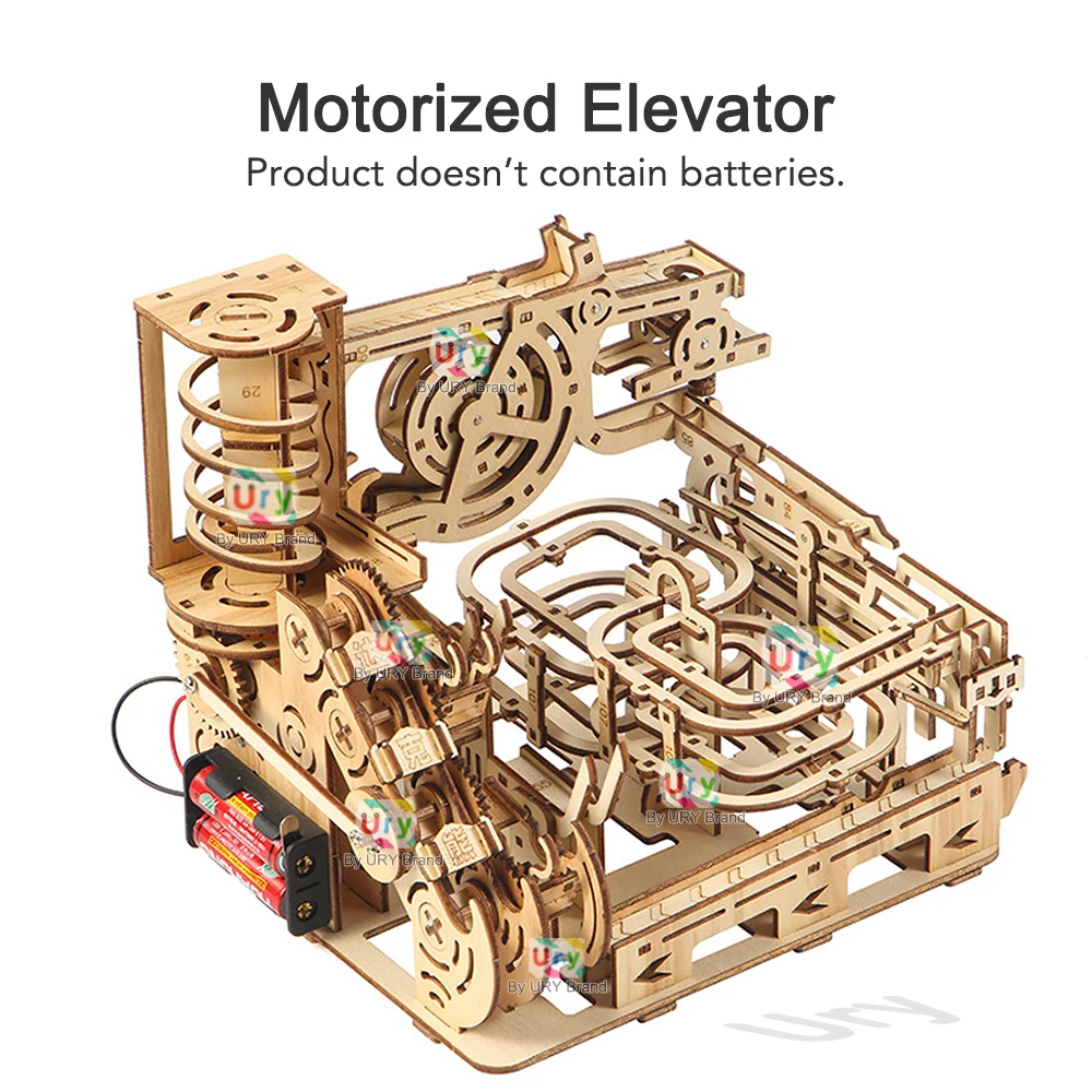 Mechanical Marble Run Wooden Puzzle Set with Electric Catapult 3