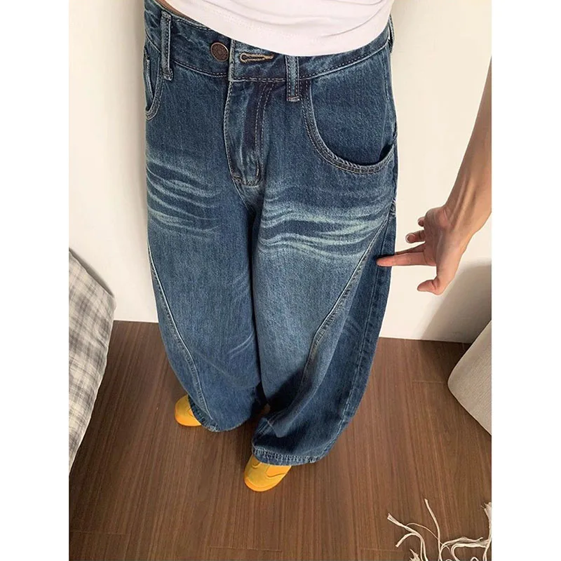 Women Vintage Oversized Baggy Wide Leg Jeans American Style Streetwear Y2k Sickle Denim Pants Woman Harajuku Loose Jean Trousers