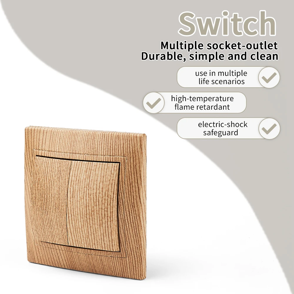 Wood AC Flame Retardant Spray Plastic Panel Classic 2 Gang 1 Way Wall Rocker Switch Button Light Switch EU Standard On/Off Panel