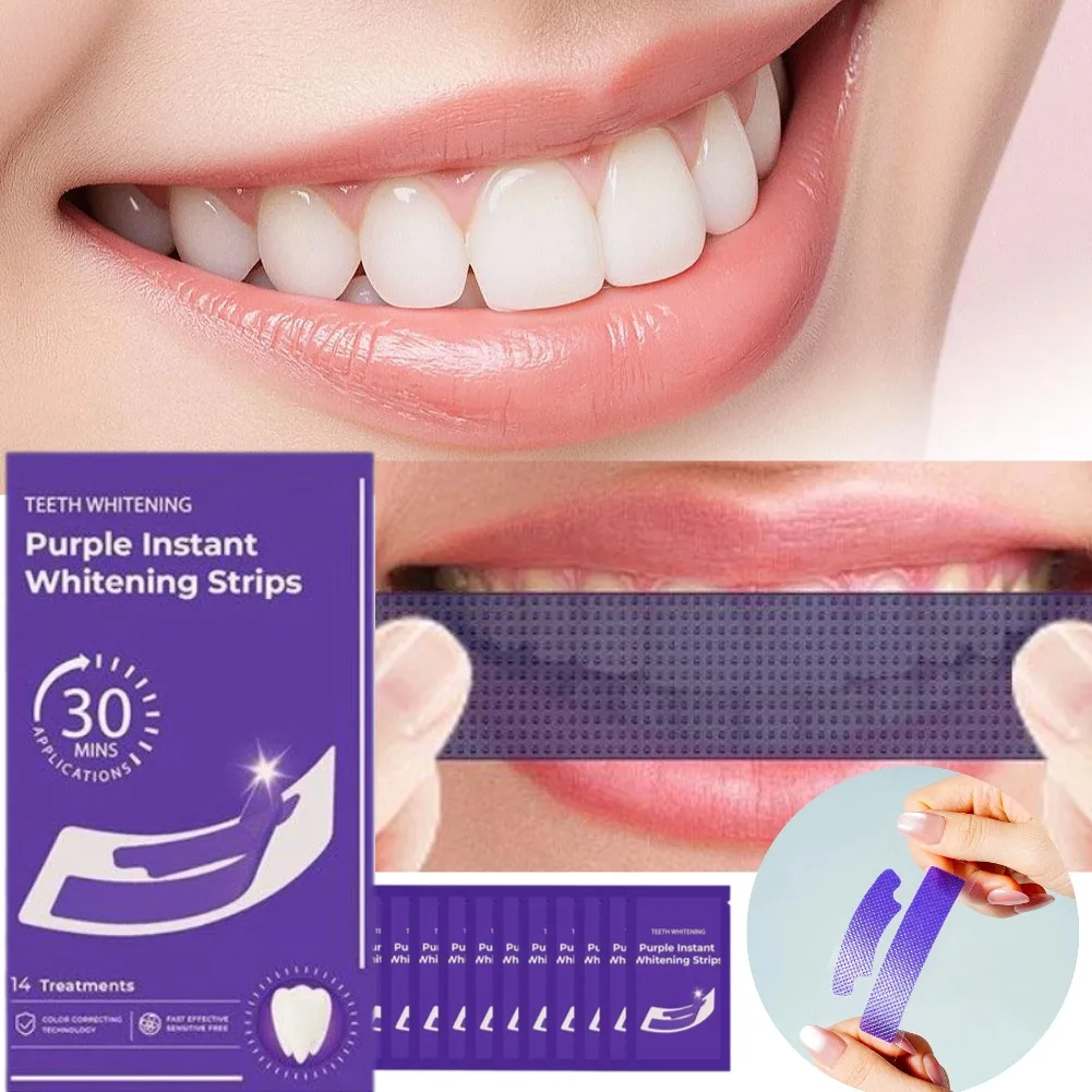 V34 Purple Teeth Whitening Strips 42Pairs Protable Teeth Whitening Product Fresh Breath Remove Stains Tooth Brightening Stickers
