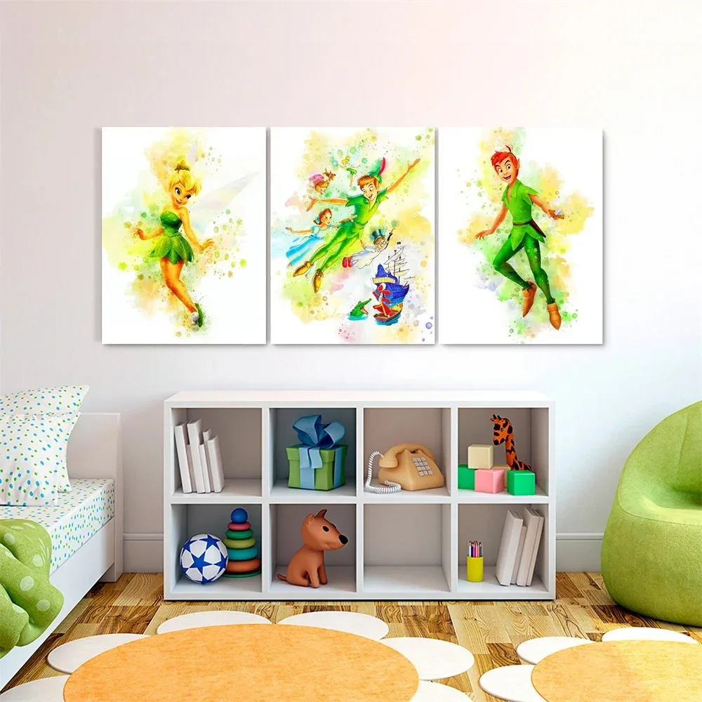 Peter Pan Poster Disney Print Watercolor Art Disney Peter Pan Tinkerbell Prints Nursery Wall Decor Canvas Painting for Home