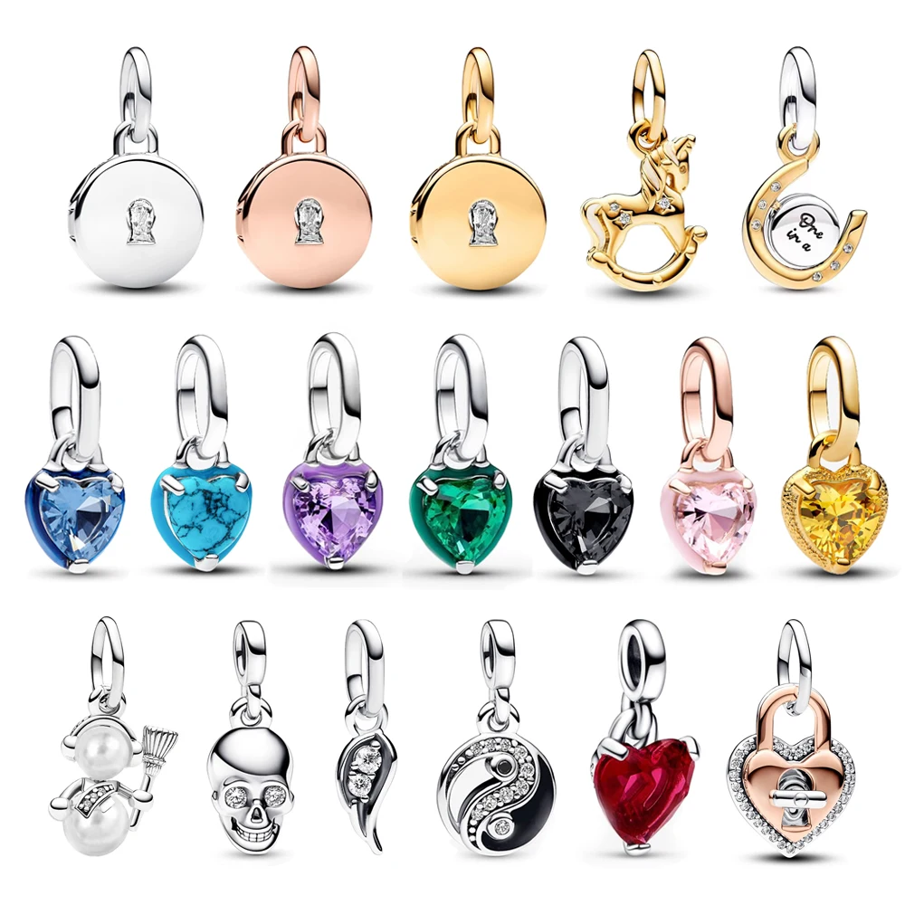 

Compact 925 Sterling Silver Horseshoe Skeleton Multi Colored Love Gem ME Pendant Fit DIY Bracelet Necklace Party Matching Gifts