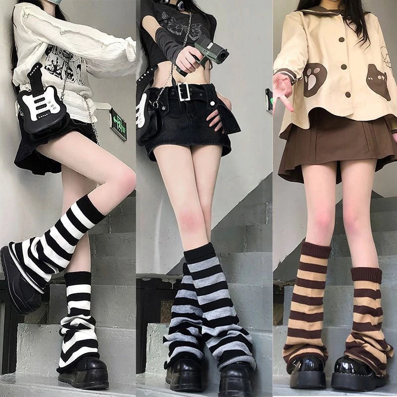 

Autumn Winter Knitting Striped Stockings Warm Wool Horn Sock Leg Cover JK Stacking Sock Japanese Korean Style Women's Socks