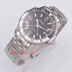 41MM Bliger Black Dial Sapphire Crystal Automatic Men's Watch Dual time zone GMT Ceramic bezel steel bracelet Luminous men watch