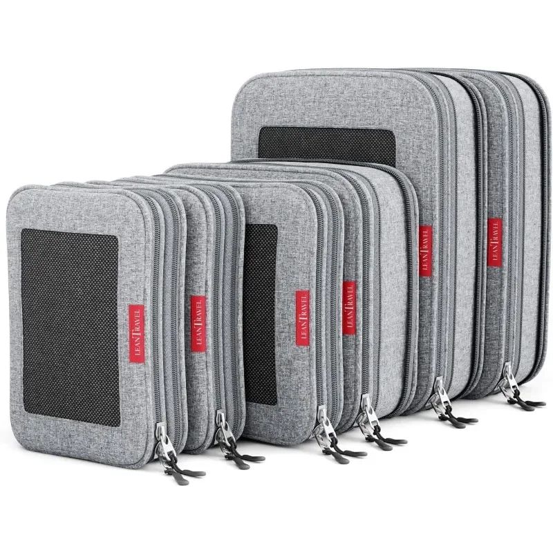 Compression Packing Cubes for Travel Organizers with Double Zipper (6-Pack (2L+2M+2S), Grey)