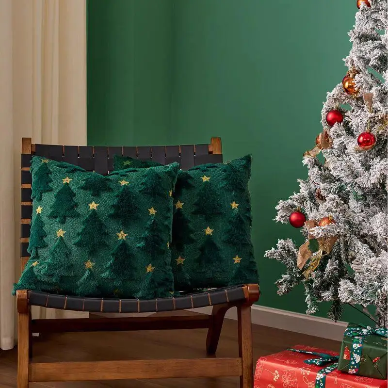 1pc árvore de natal quadrado lance fronhas floco de neve peludo fronhas de pelúcia bordado sofá capa de almofada decoração para casa 45*45