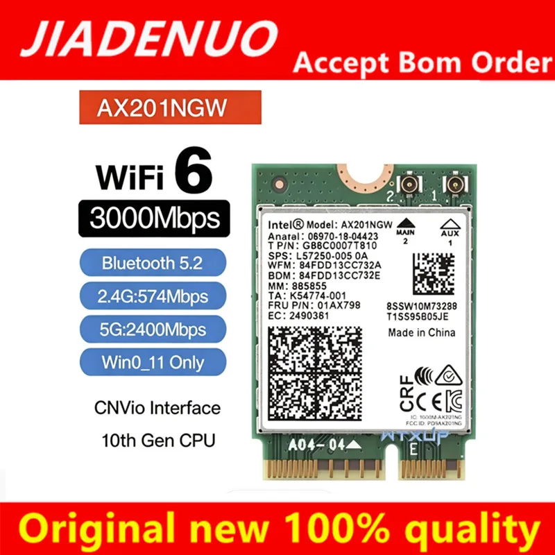 (1pcs）100% Original New Intel AX211 9560HUN AX201 AX210 9462 9560AC WIFI6E Gigabit Wireless Network Card CNVI Bluetooth 5.3