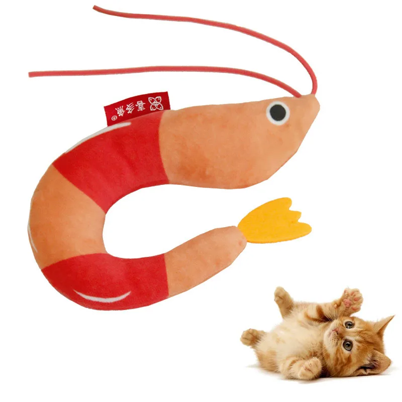 Juguetes para masticar Kicker para gatos, simulación interactiva de camarones, juguetes para gatos con hierba gatera, juguetes interactivos de peluche para mascotas para gatos y gatitos de interior