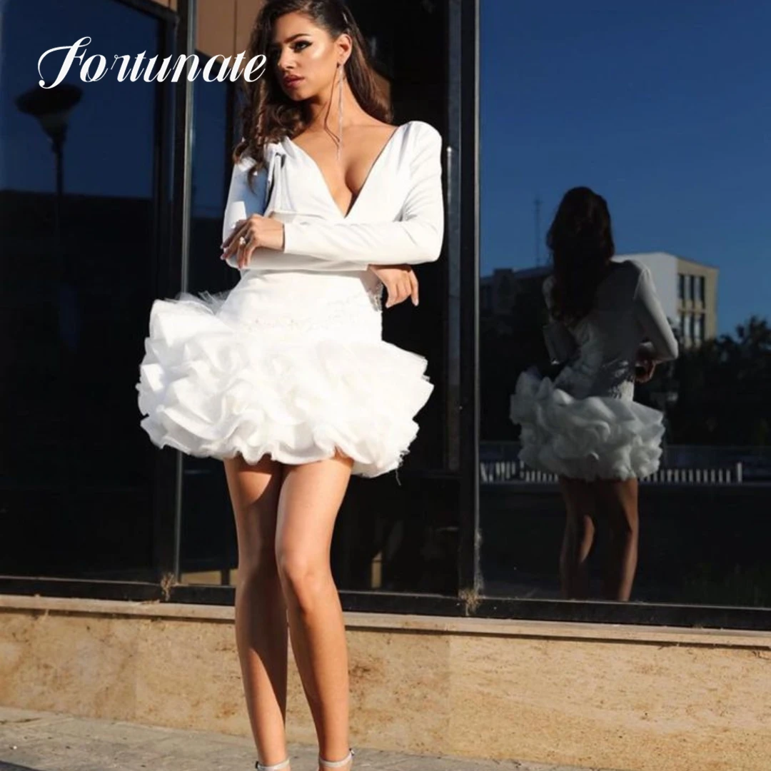 Youthful Short Ivory Quinceanera Dresses A-Line Deep V-Neck Cocktail Party Full Sleeve Evening Party Dress For Woman 2024 Custom