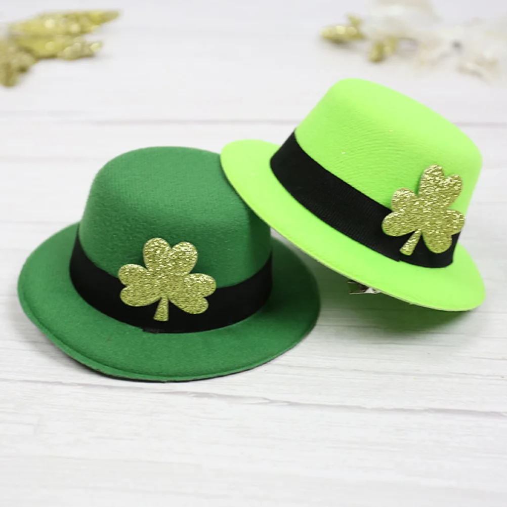 2 Pcs Small Green Hat Hair Card Festival Headbands Cloth St Patrick's Day Clip